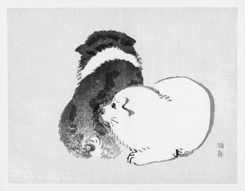 Black and White Puppies by Kōno Bairei, e-ink preview