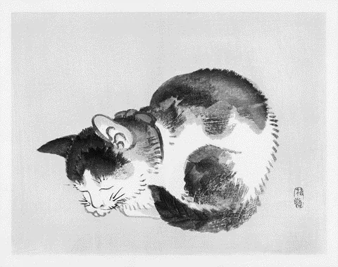 Sleeping Cat by Kōno Bairei, e-ink preview