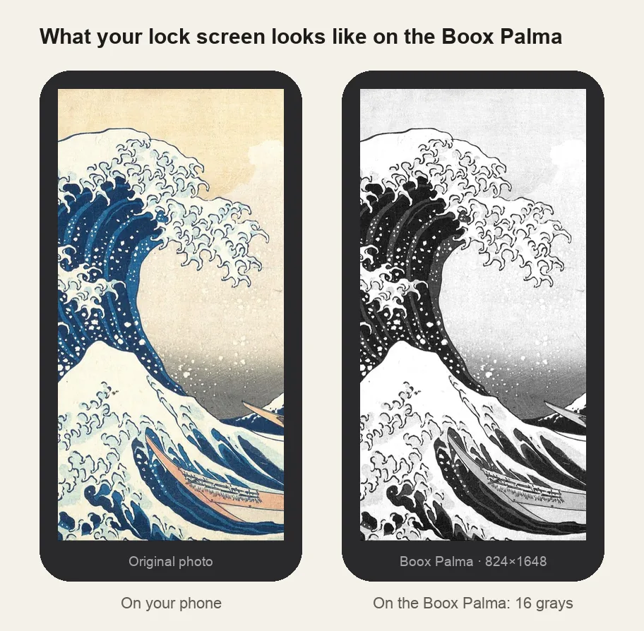 The same picture on a phone and on the Boox Palma screen at 824×1648