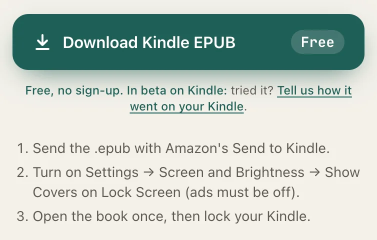 The download button and the install steps for the selected Kindle