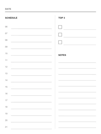 Daily planner note template for e-ink