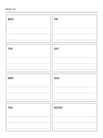 Weekly planner note template for e-ink
